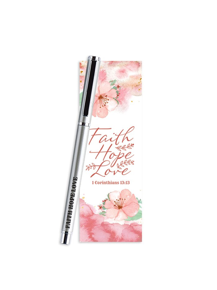 Faith Hope Love Gel Pen with Bookmark Set