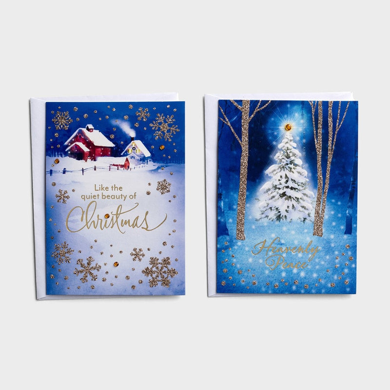 Christmas Boxed Cards: Snowy Scenes - Peace And Love - 2 Des