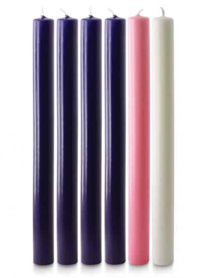 Advent Candle Set 12" x 1" - 4 Purple, 1 Pink, 1 White - Re-vived
