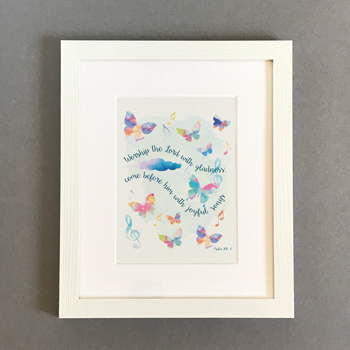 Worship the Lord Framed Print, White (10x8)
