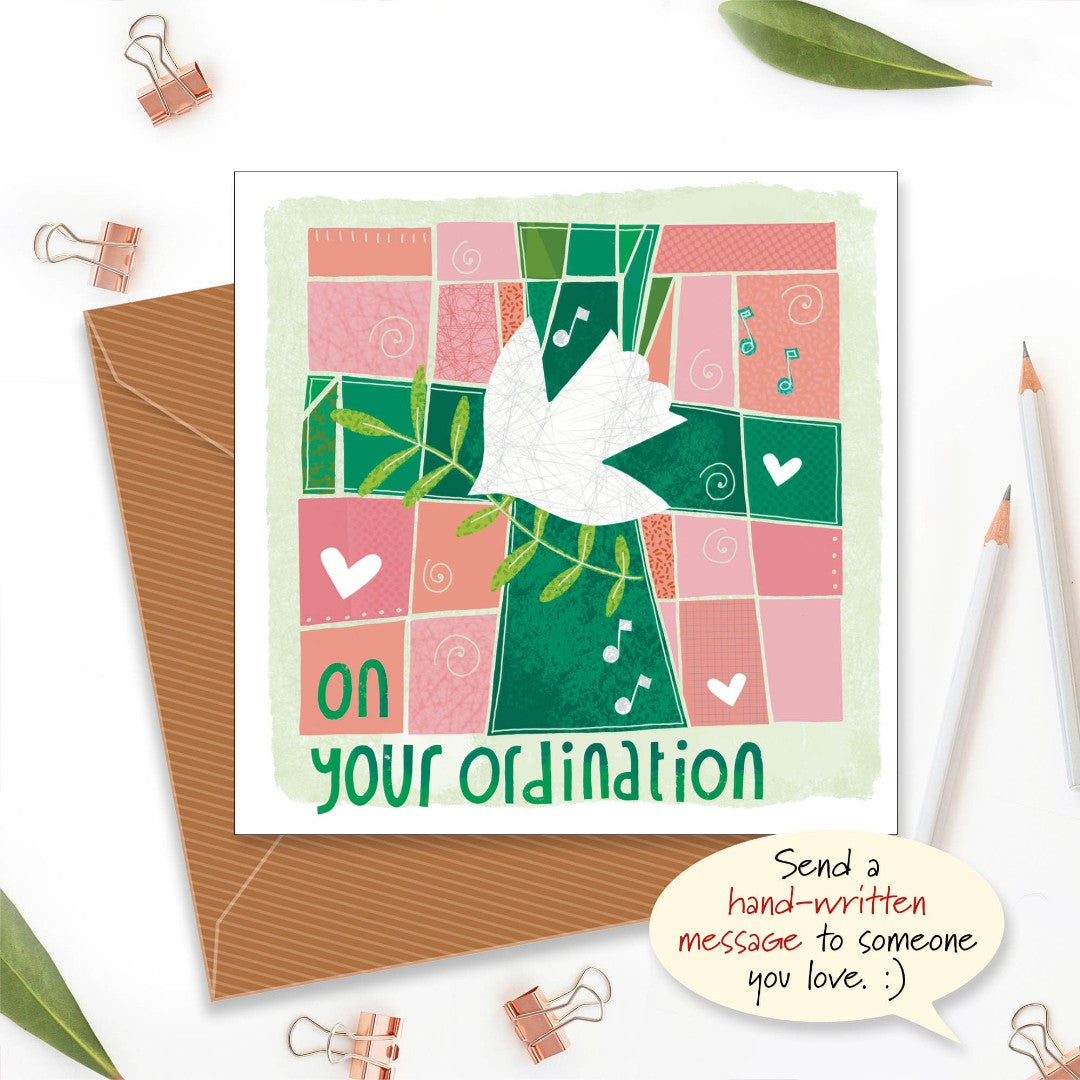 Ordination Green Cross Greetings Card