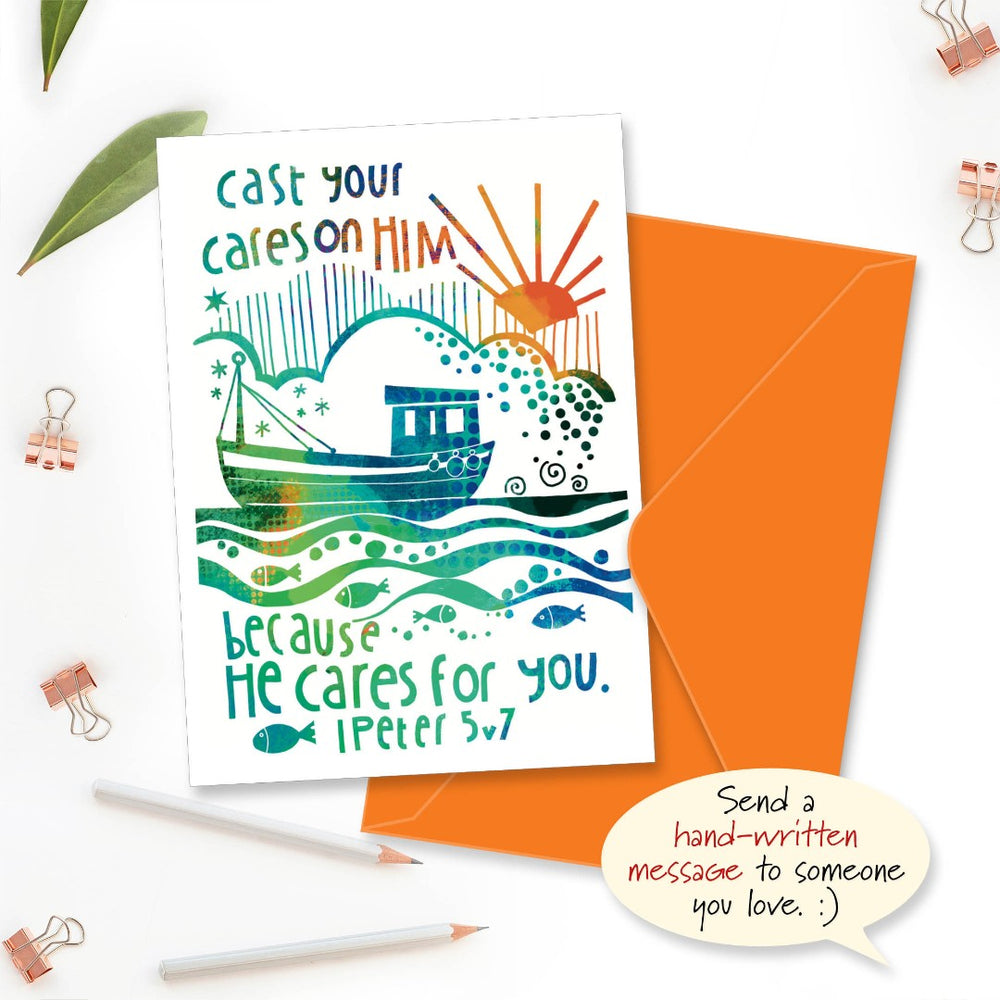 Cast Your Cares Greetings Card - Re-vived
