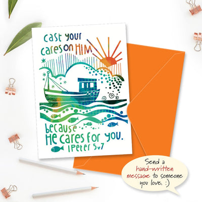 Cast Your Cares Greetings Card