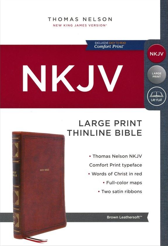 NKJV Thinline Bible Large Print, Brown, Red Letter Edition - Re-vived
