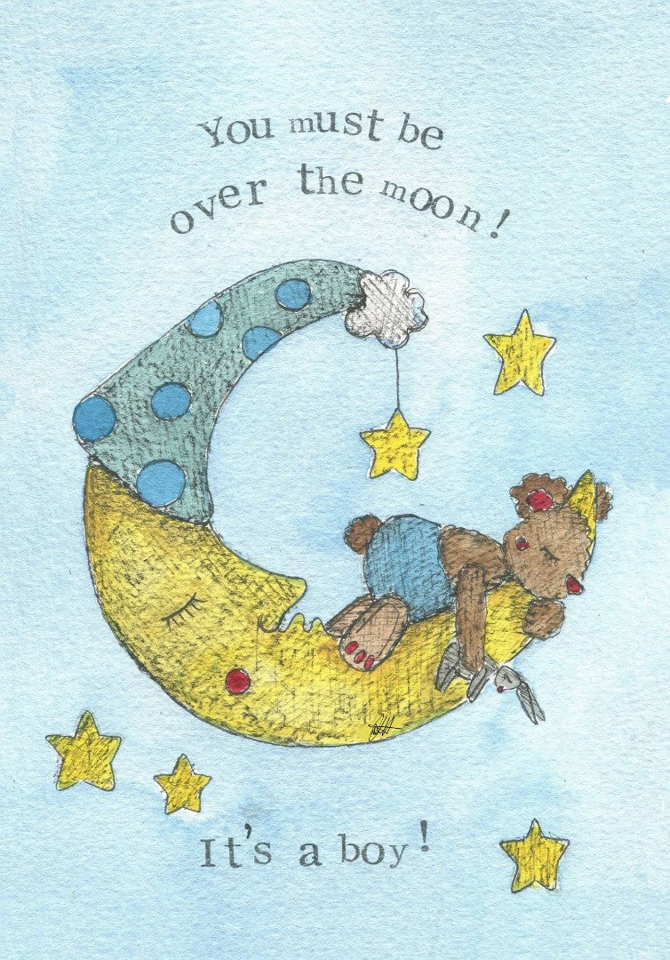 New Baby Card Over the Moon Single Card