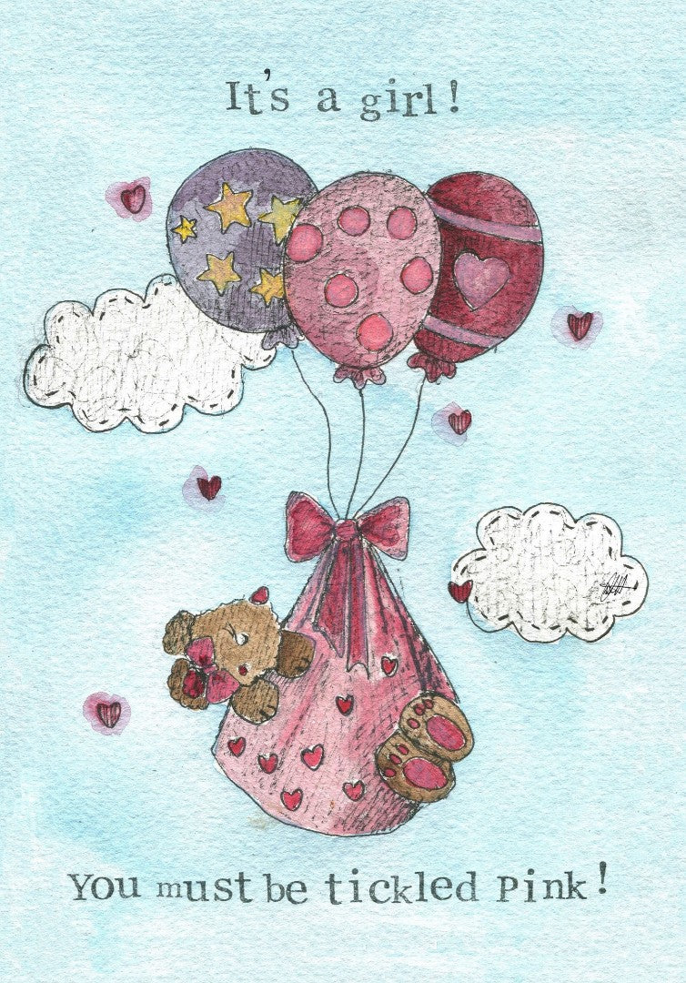 New Baby Card Tickled Pink Single Card