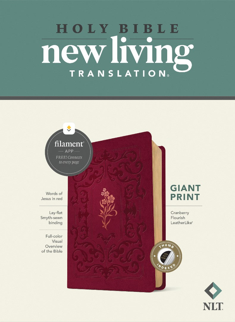 NLT Giant Print Bible, Filament Edition, Cranberry, Indexed - Re-vived