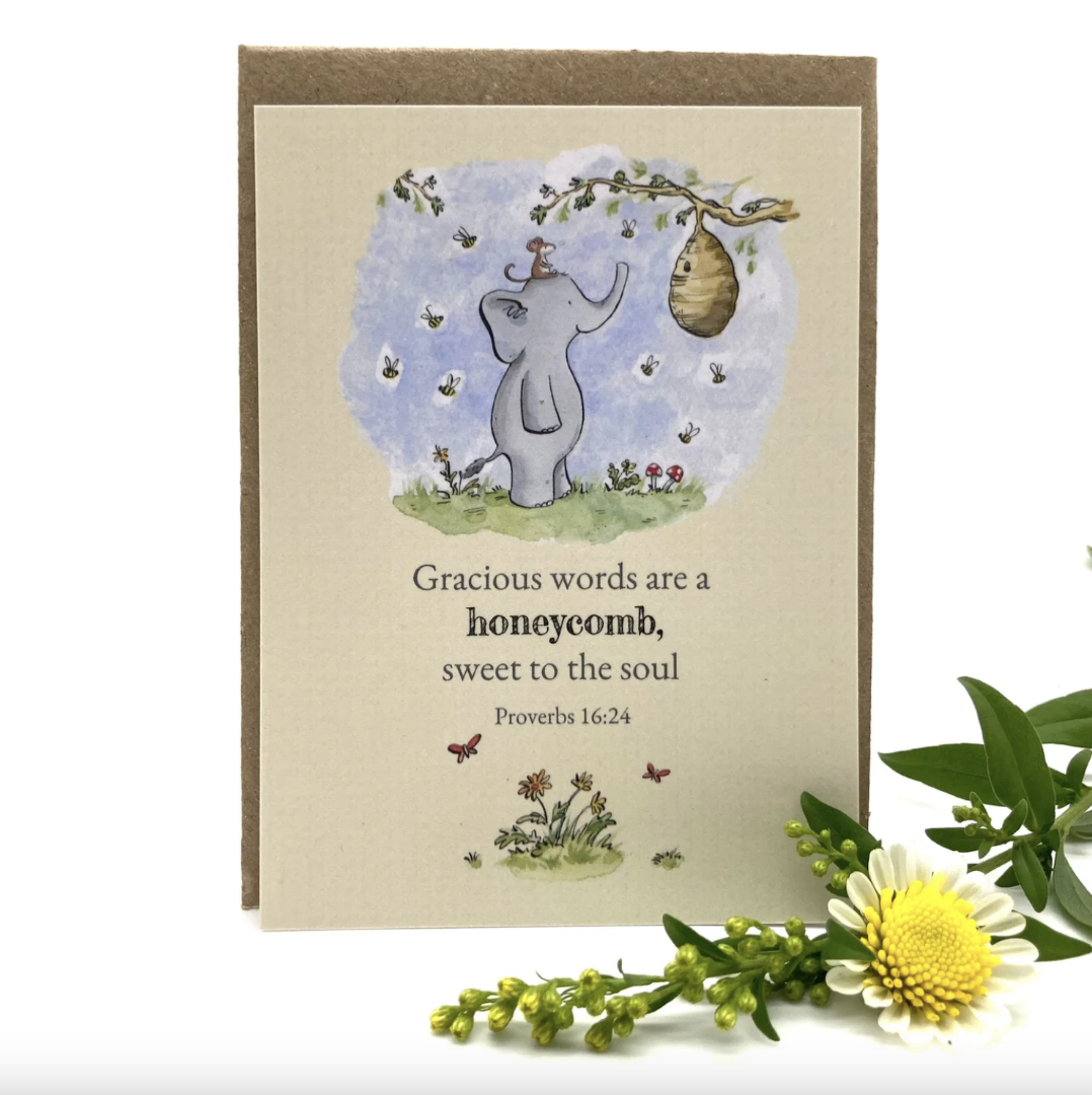 Gracious Words are a Honeycomb Elephant Prayer Card - Re-vived