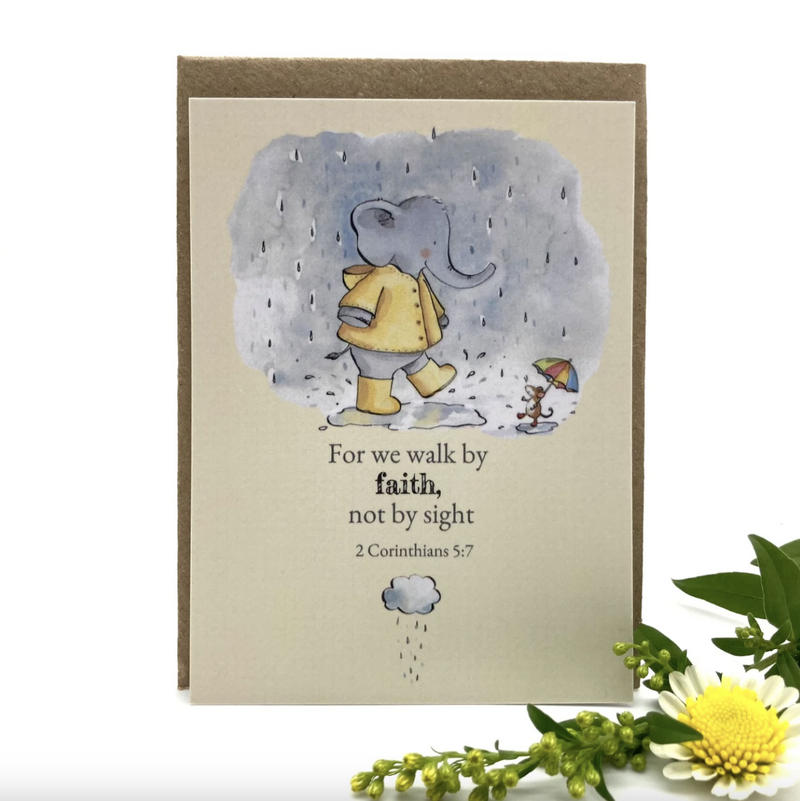 For We Walk By Faith Elephant Prayer Card