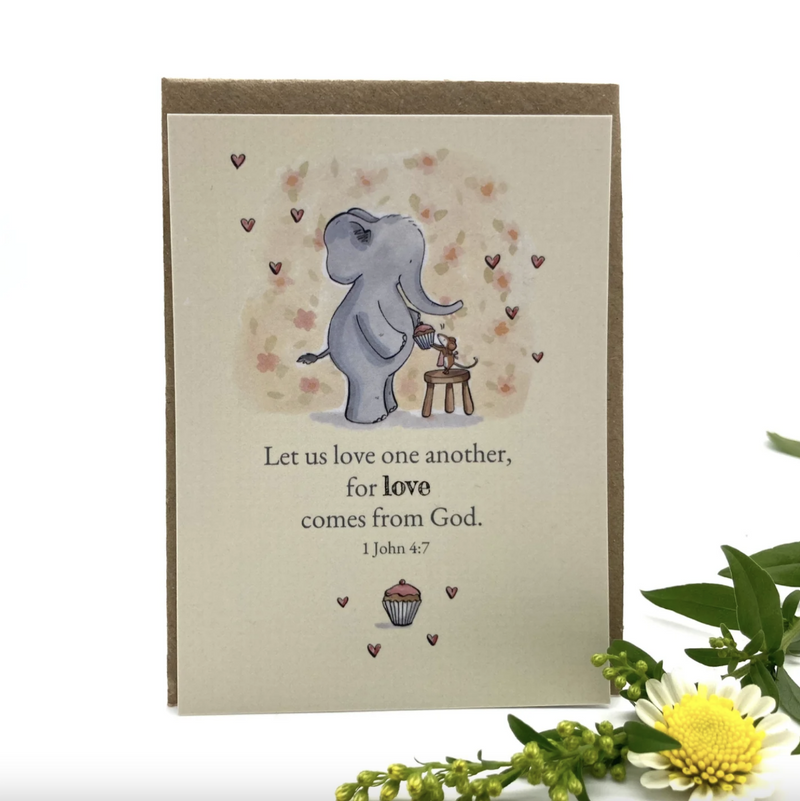 Let Us Love One Another Elephant Prayer Card