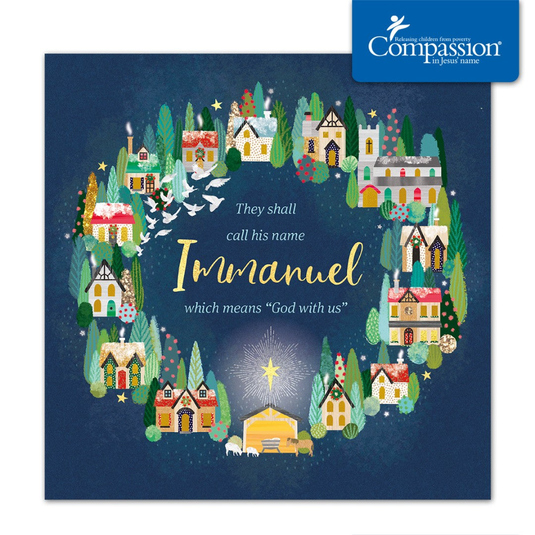 Compassion Charity Christmas Cards: Immanuel/Town (10pk) - Re-vived