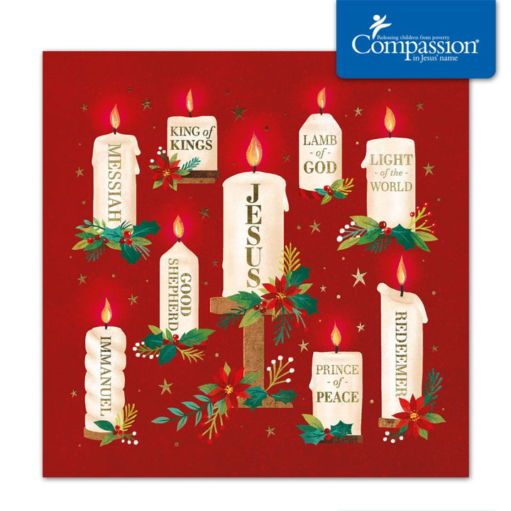 Compassion Charity Christmas Cards: Names/Candles (10pk) - Re-vived