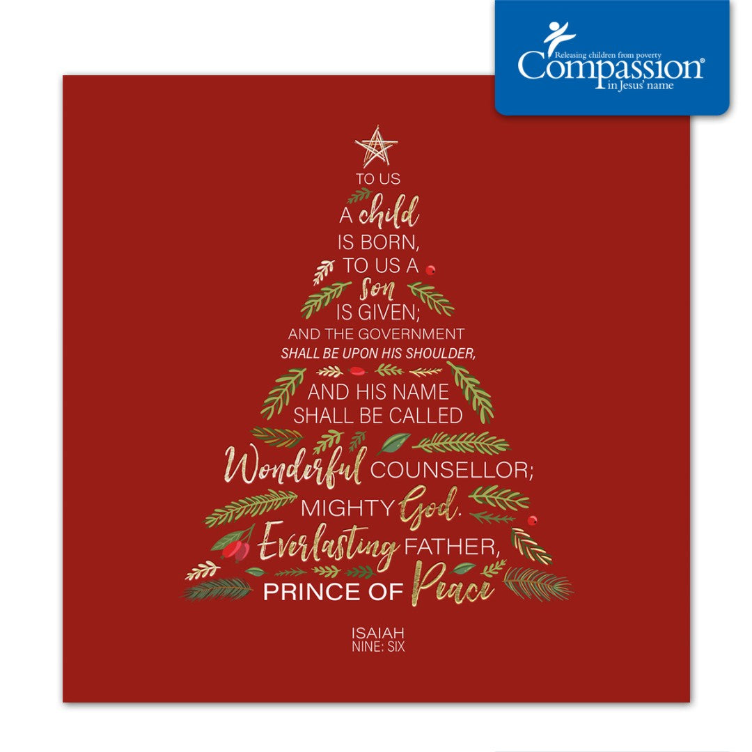 Compassion Charity Christmas Cards: Isaiah 9:6/Tree (10pk) - Re-vived