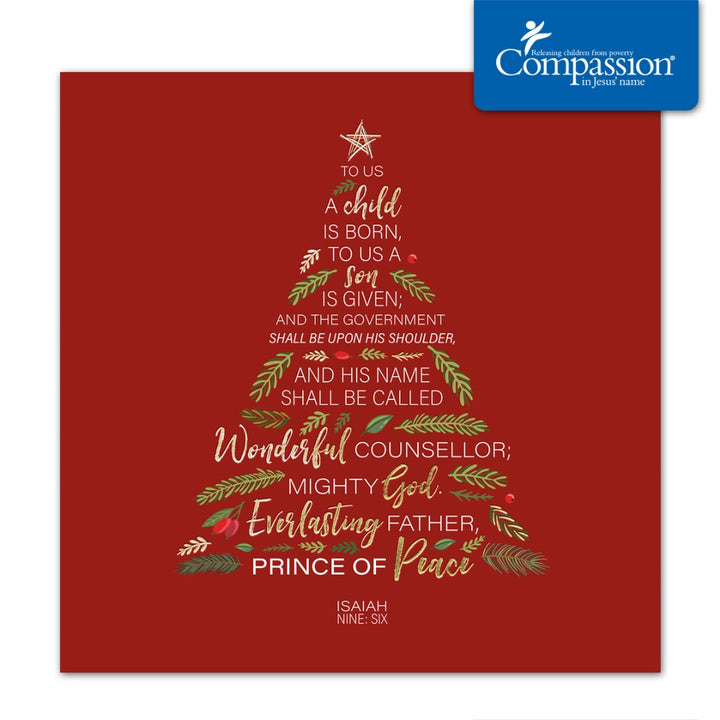 Compassion Charity Christmas Cards: Isaiah 9:6/Tree (10pk) - Re-vived