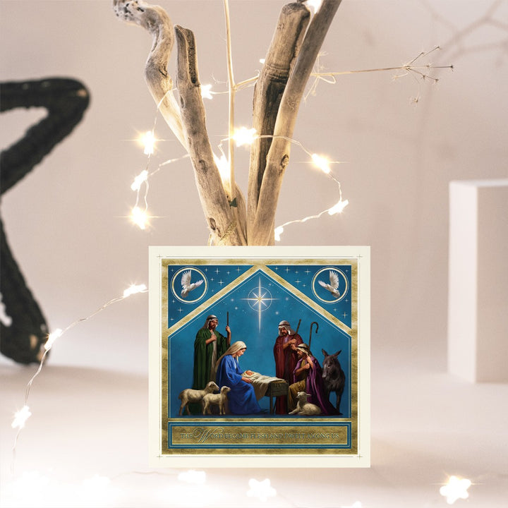 Compassion Charity Christmas Cards: Gold Stable (Pack Of 10) - Re-vived