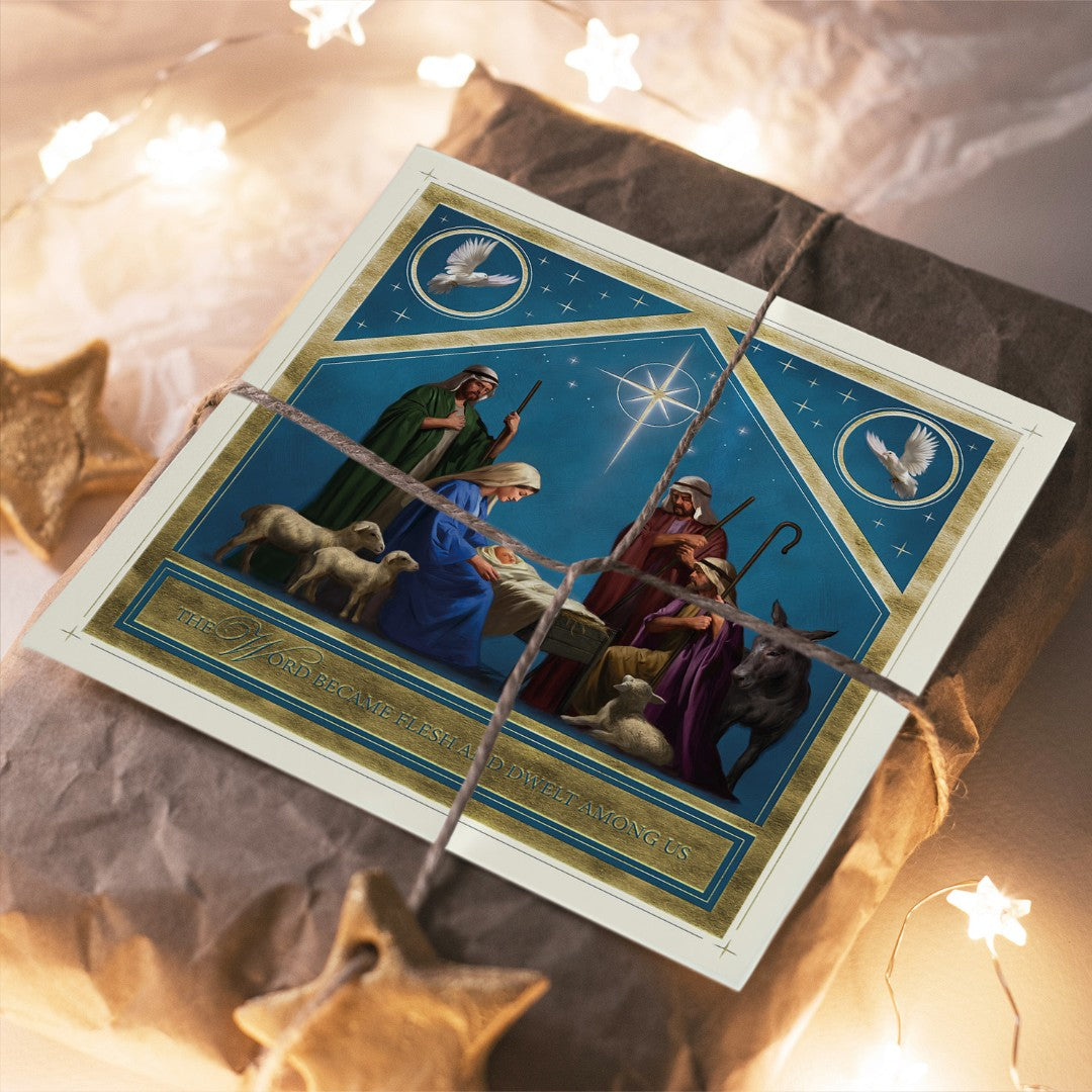 Compassion Charity Christmas Cards: Gold Stable (Pack Of 10) - Re-vived