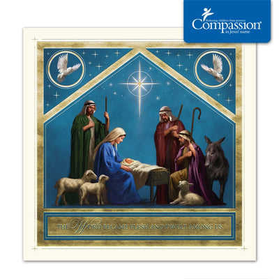 Compassion Charity Christmas Cards: Gold Stable (Pack Of 10)