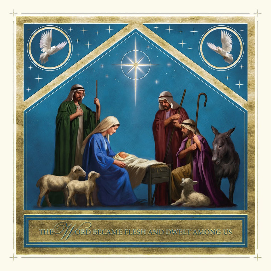 Compassion Charity Christmas Cards: Gold Stable (Pack Of 10) - Re-vived