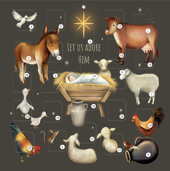Advent Calendar Square Card: Manger/Animals