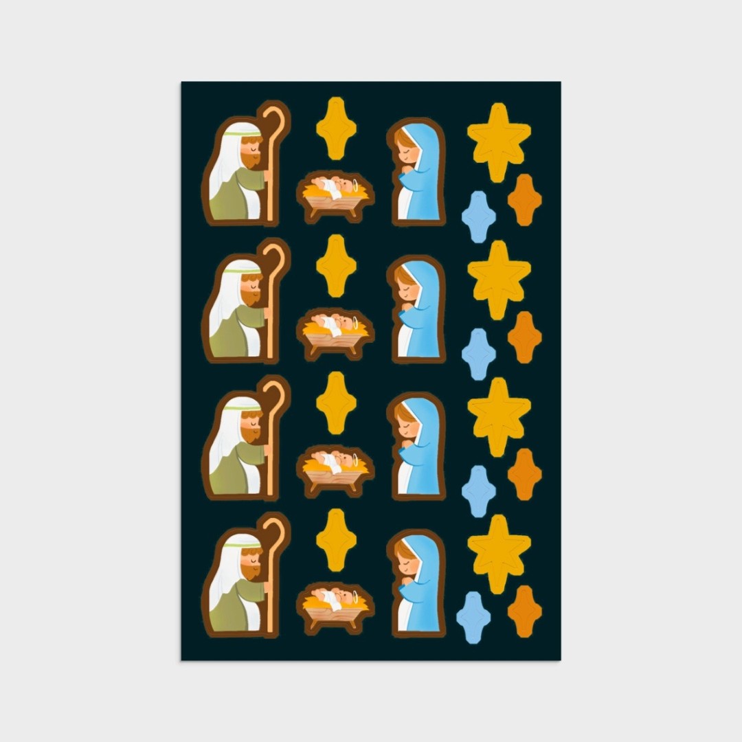 Nativity Sticker Christmas Cards, 8 Christmas Sticker Sheets