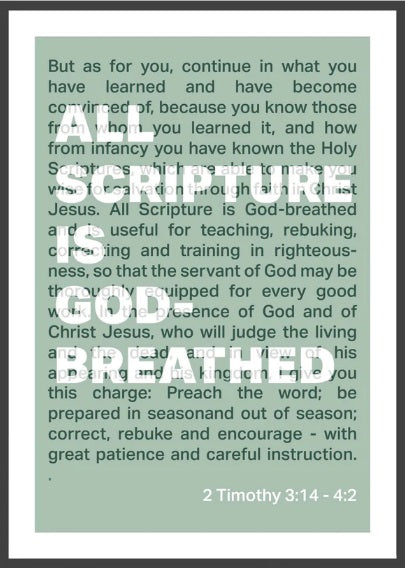 All Scripture Is God Breathed - 2 Timothy 3:16 A3 - Green - Re-vived