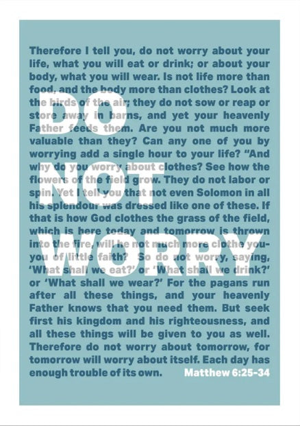 Do Not Worry - Matthew 6 - A3 Print - Blue - Re-vived