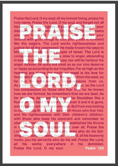 Praise The Lord, O My Soul - Psalm 103 - A3 Print - Coral - Re-vived