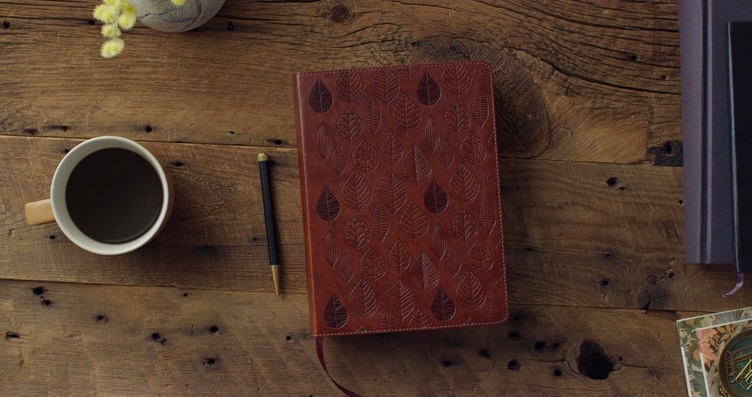ESV Single Column Journaling Bible, Chestnut, Leaves - Re-vived