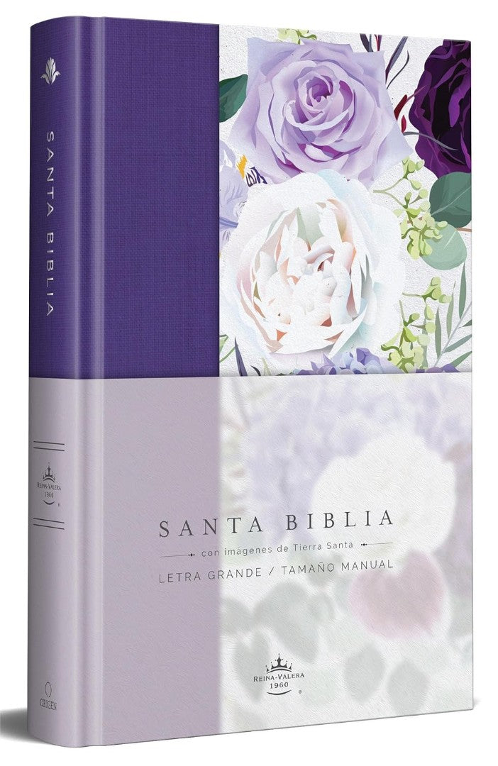 Biblia Rvr1960 Tapa Dura y Tela Morada Con Flores Tamaño