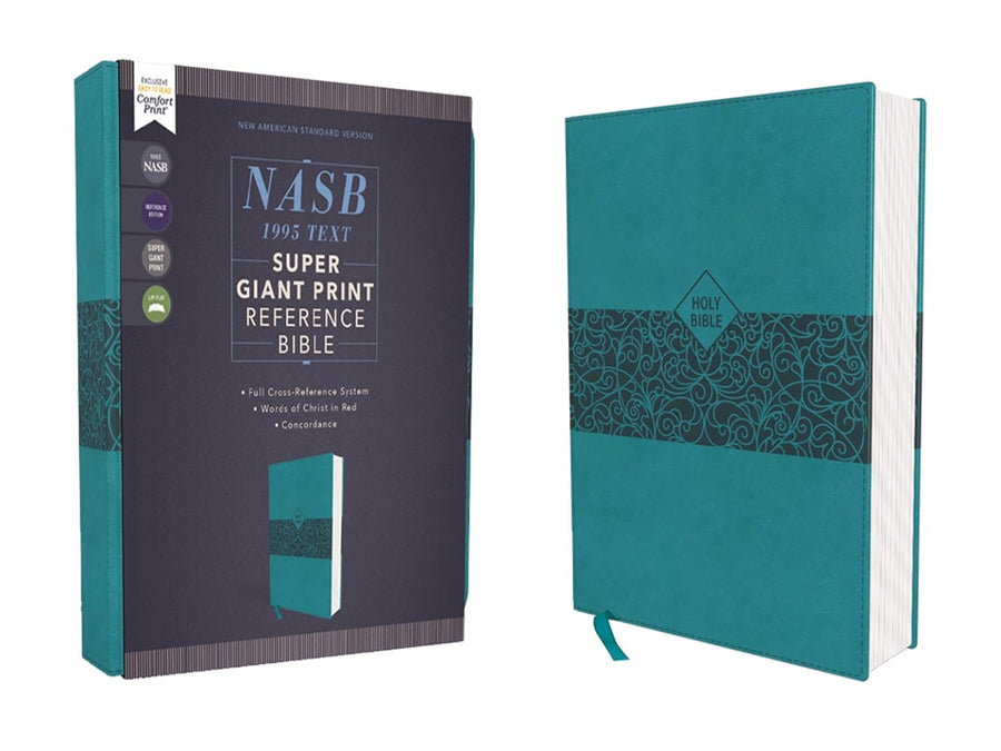 NASB Super Giant Print Reference Bible, Leathersoft, Teal, - Re-vived
