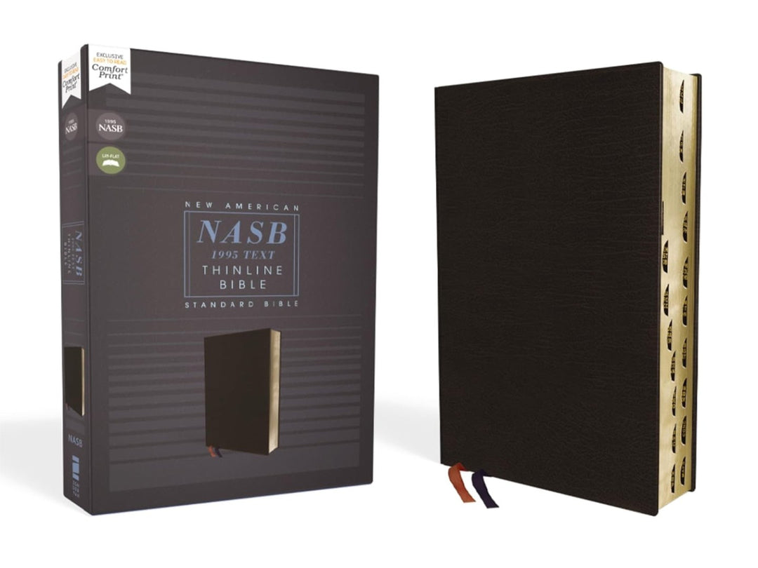 NASB Thinline Bible, Bonded Leather, Black, Red Letter - Re-vived