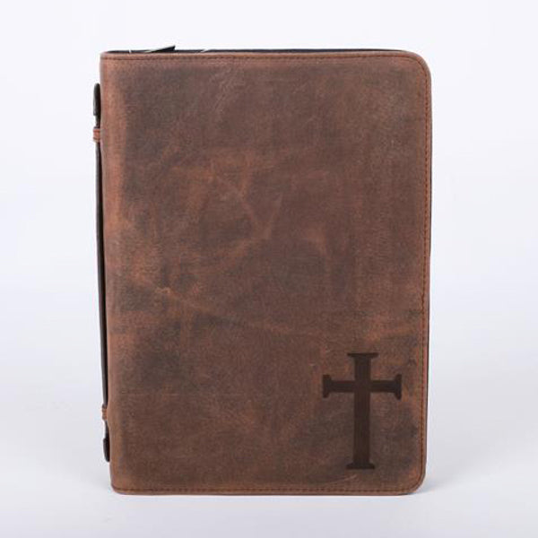 Bible Cover Cross Buffalo Leather Large
