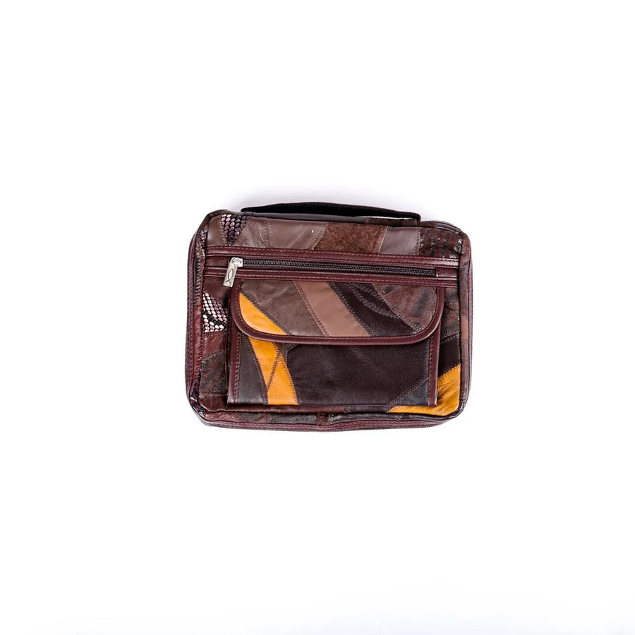 Bible Cover Patchwork Leather Brown Large