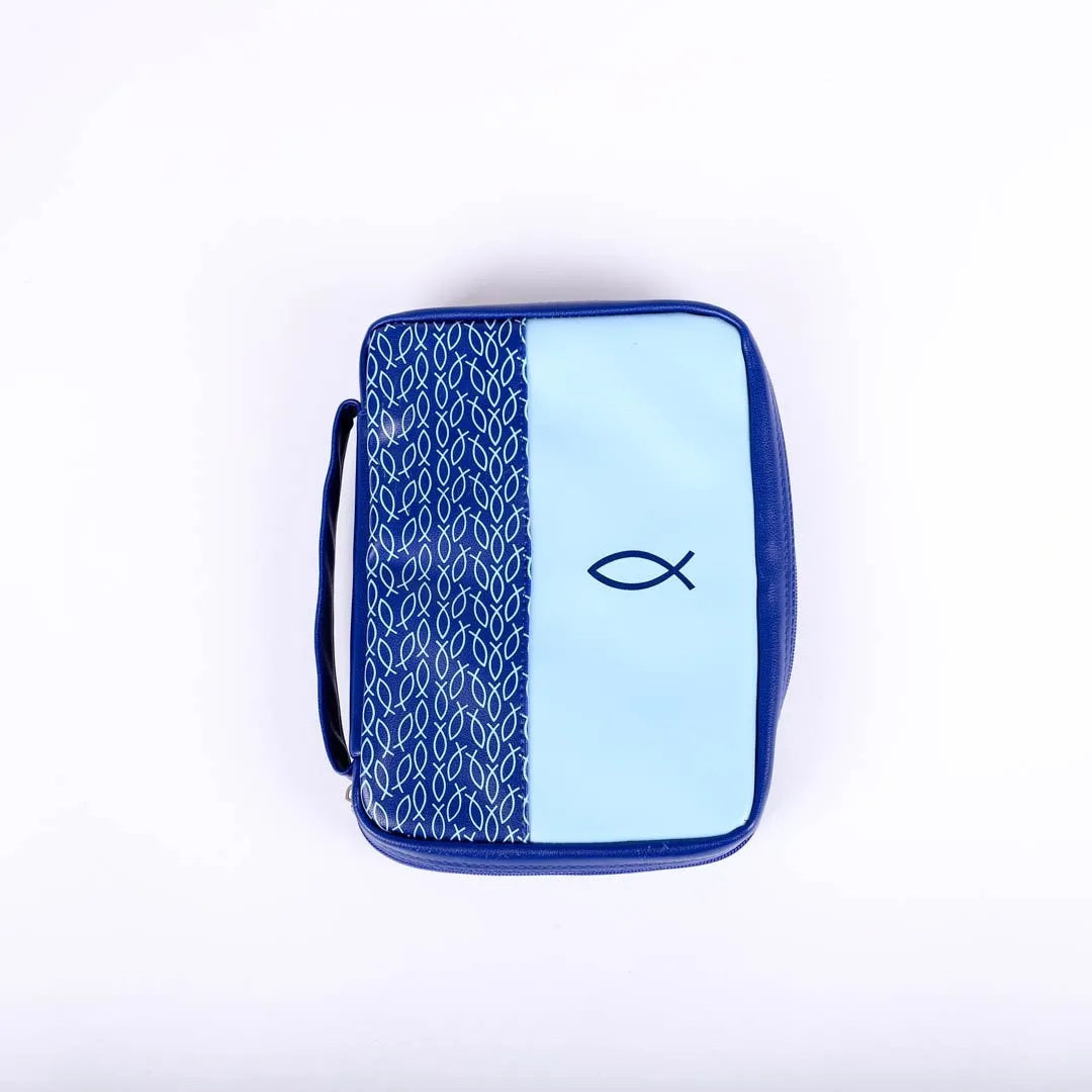 Bible Cover Multiple Fish 2-Tone Blue Large