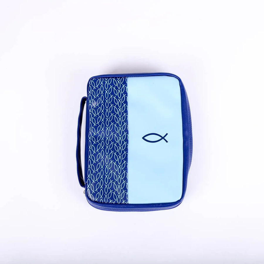 Bible Cover Multiple Fish 2-Tone Blue Large
