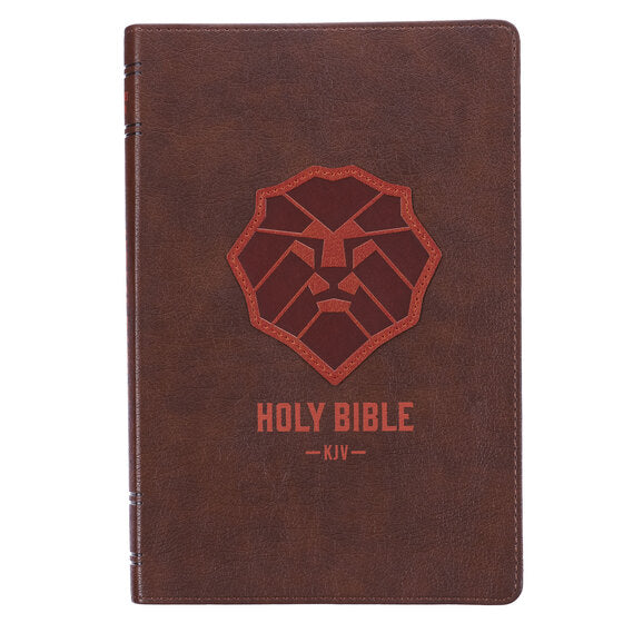 Lion Brown Faux Leather Kids King James Version Bible - Re-vived