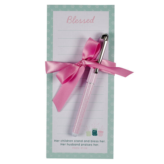 Blessed Magnetic Notepad And Pen Gift Set - Proverbs 31:28