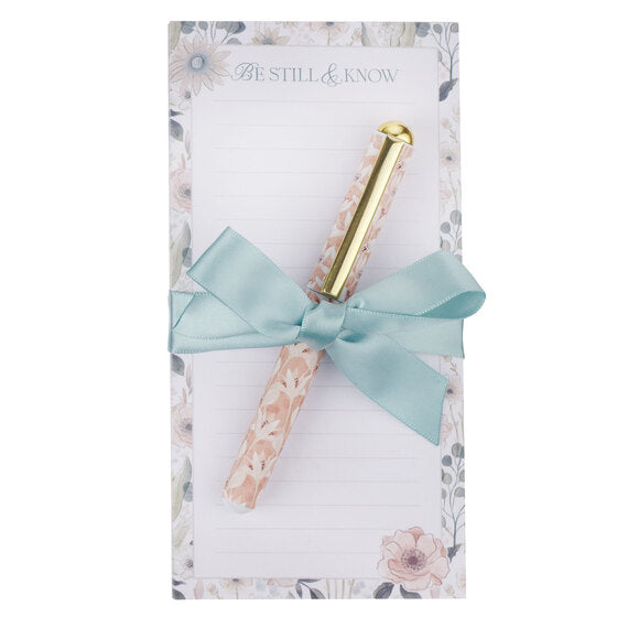 Teal Meadow Magnetic Notepad And Pen Gift Set - Psalm 46:10