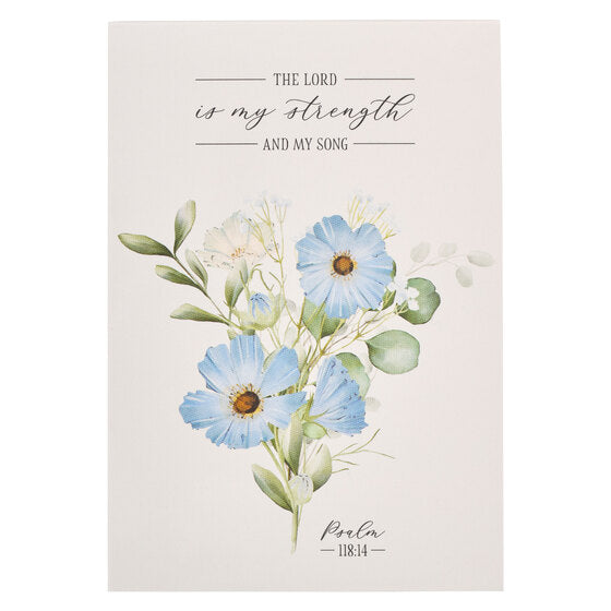 My Strength And My Song Blue Floral Notepad  - Psalm 118:14