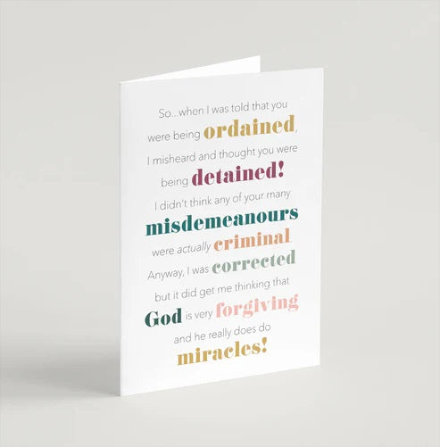 Forgiving Funny Ordination Card