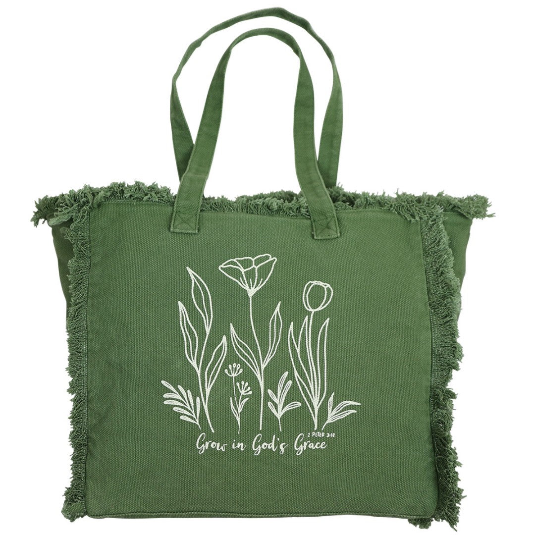 Grow in God's Grace Canvas Fringe Tote
