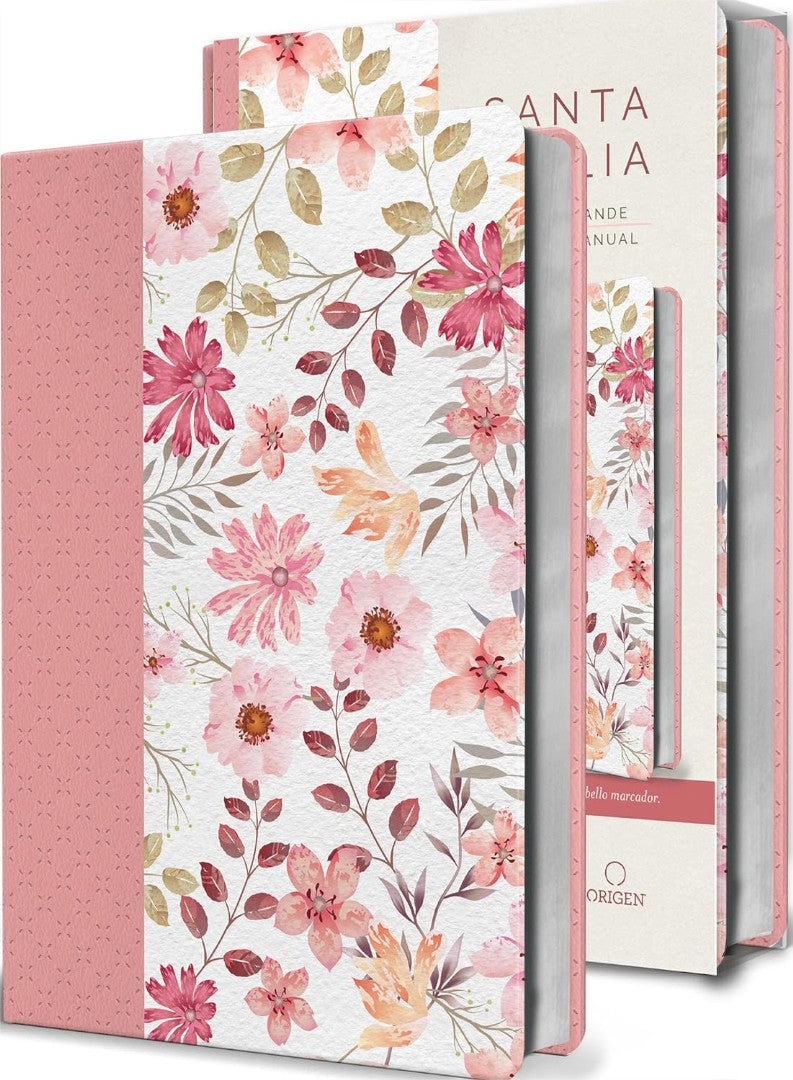 Biblia RVR60 Piel Rosada Con Flores Y Separador