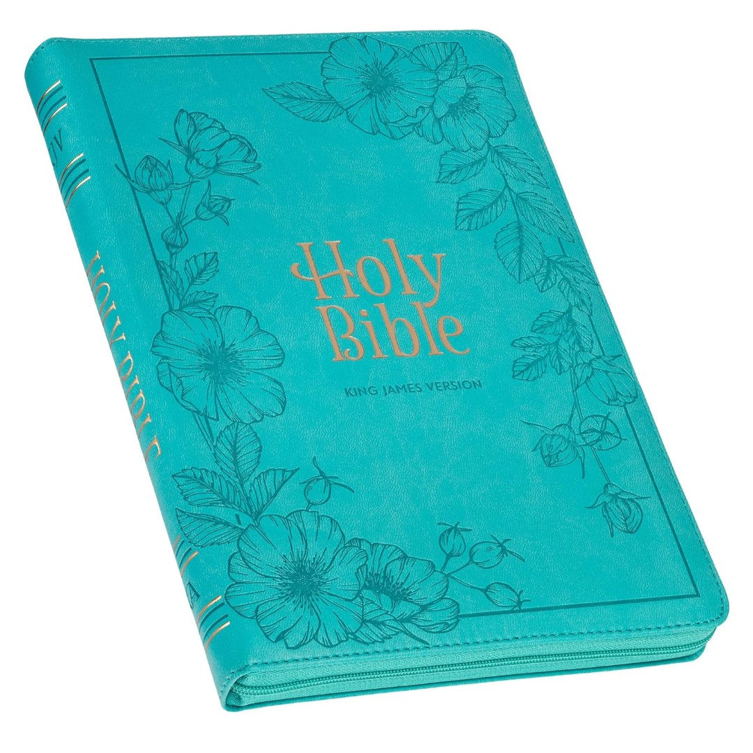 Vibrant Teal Faux Leather Large Print Thinline KJV