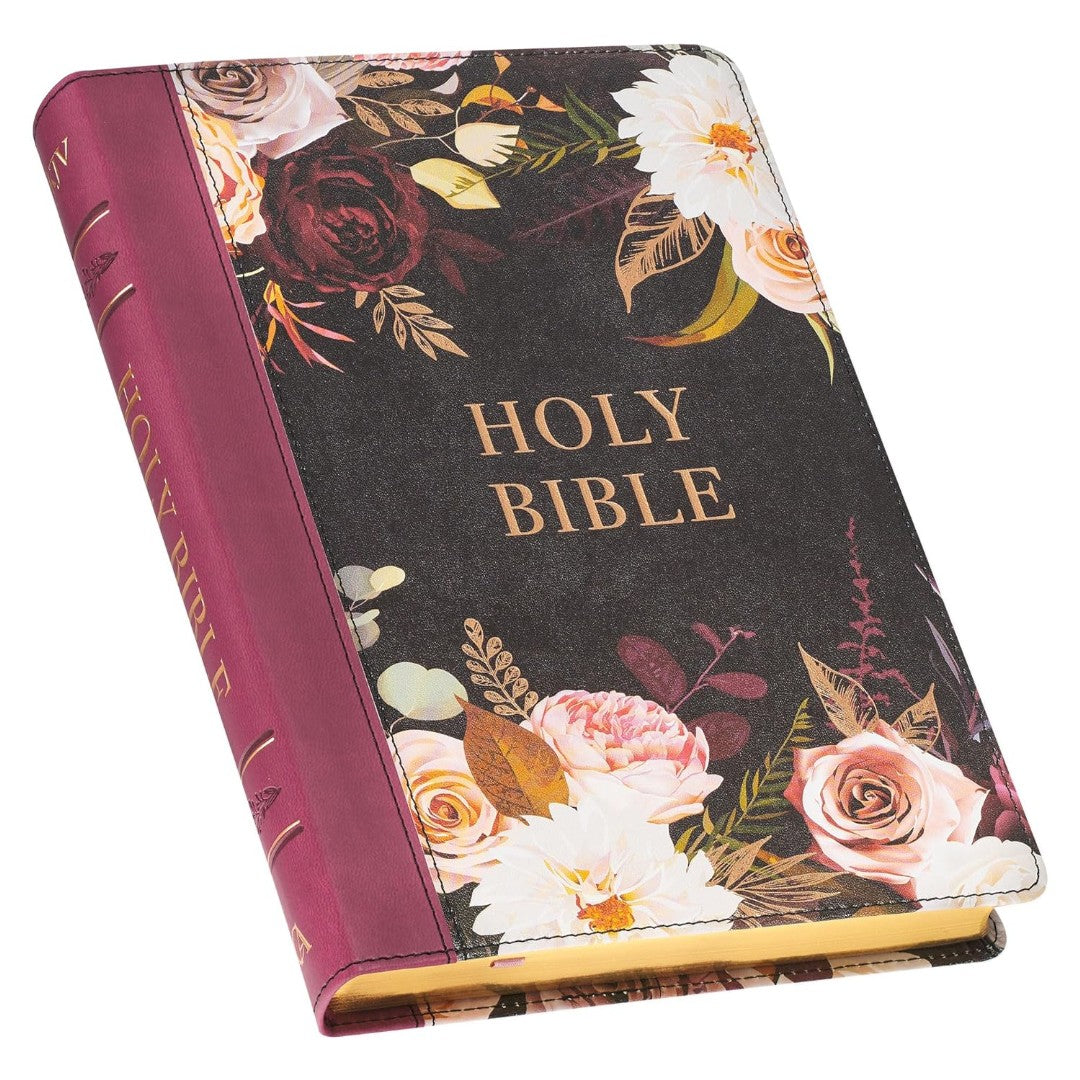 Black And Burgundy Floral Faux Leather Large Print Thinline