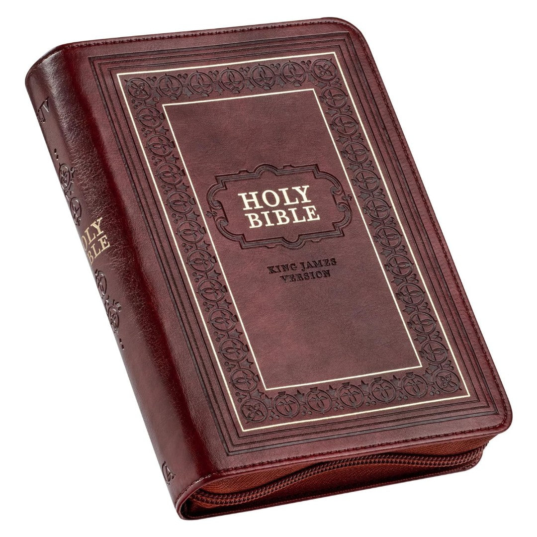 Framed Burgundy Faux Leather Large Print Compact King James
