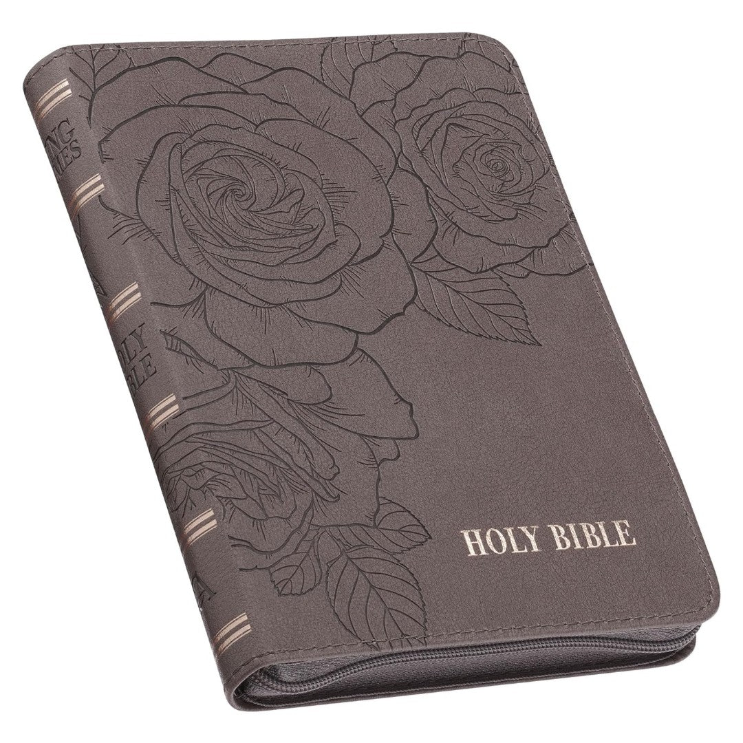 Floral Dusty Taupe Faux Leather Large Print Compact KJV