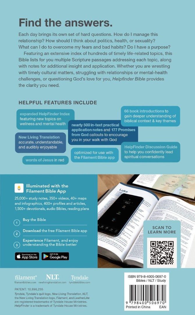 NLT Helpfinder Bible, Filament Enabled, Blue
