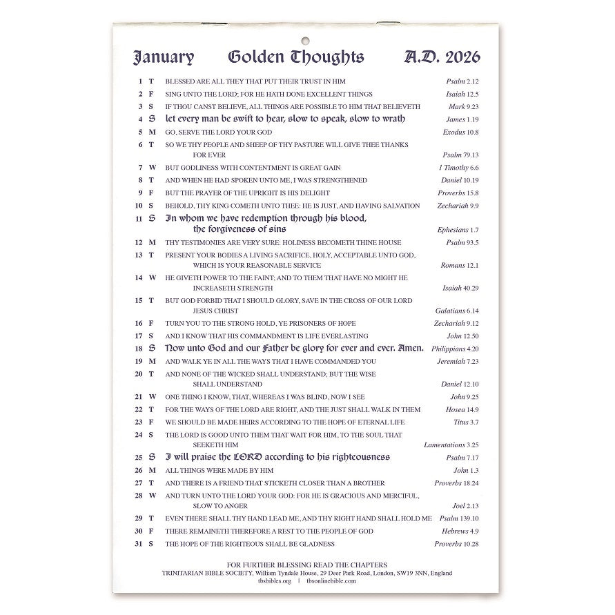 English Golden Thoughts Calendar 2026