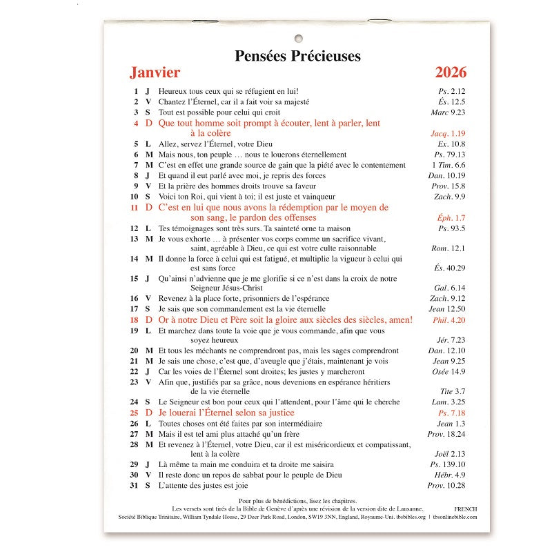 French Golden Thoughts Calendar 2026