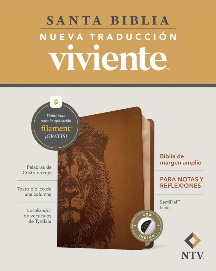 Biblia De Margen Amplio NTV Con Filament, León, Con Indice
